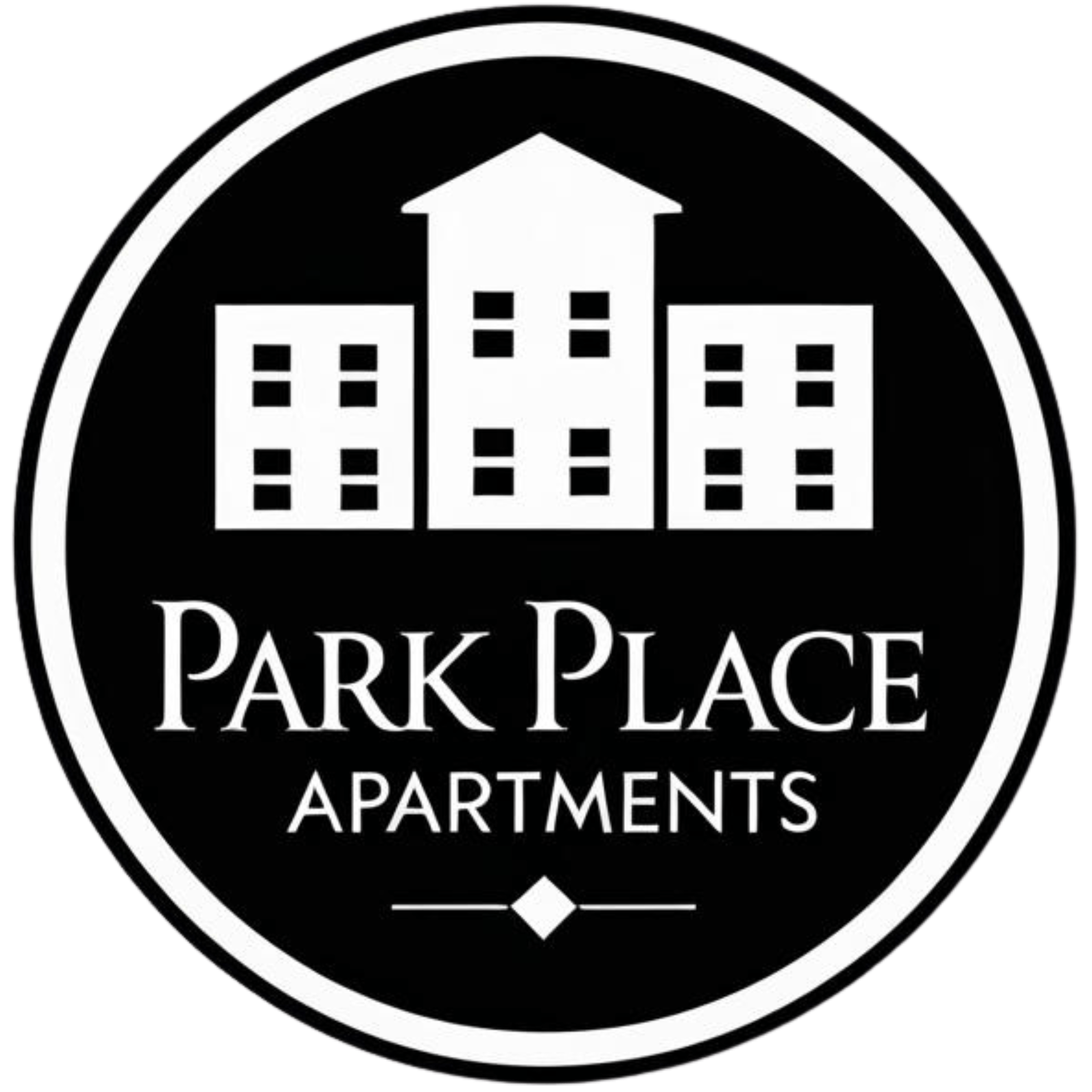 A black and white logo for Park Place Apartments.
